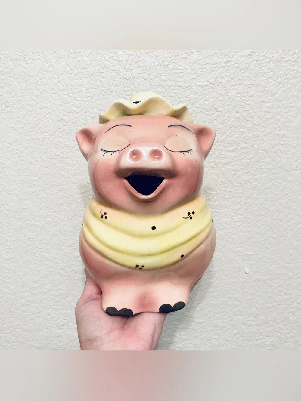 Adorable Vintage Mcm 50s Ceramic Kitschy Pig in Hat with Scarf Pitcher